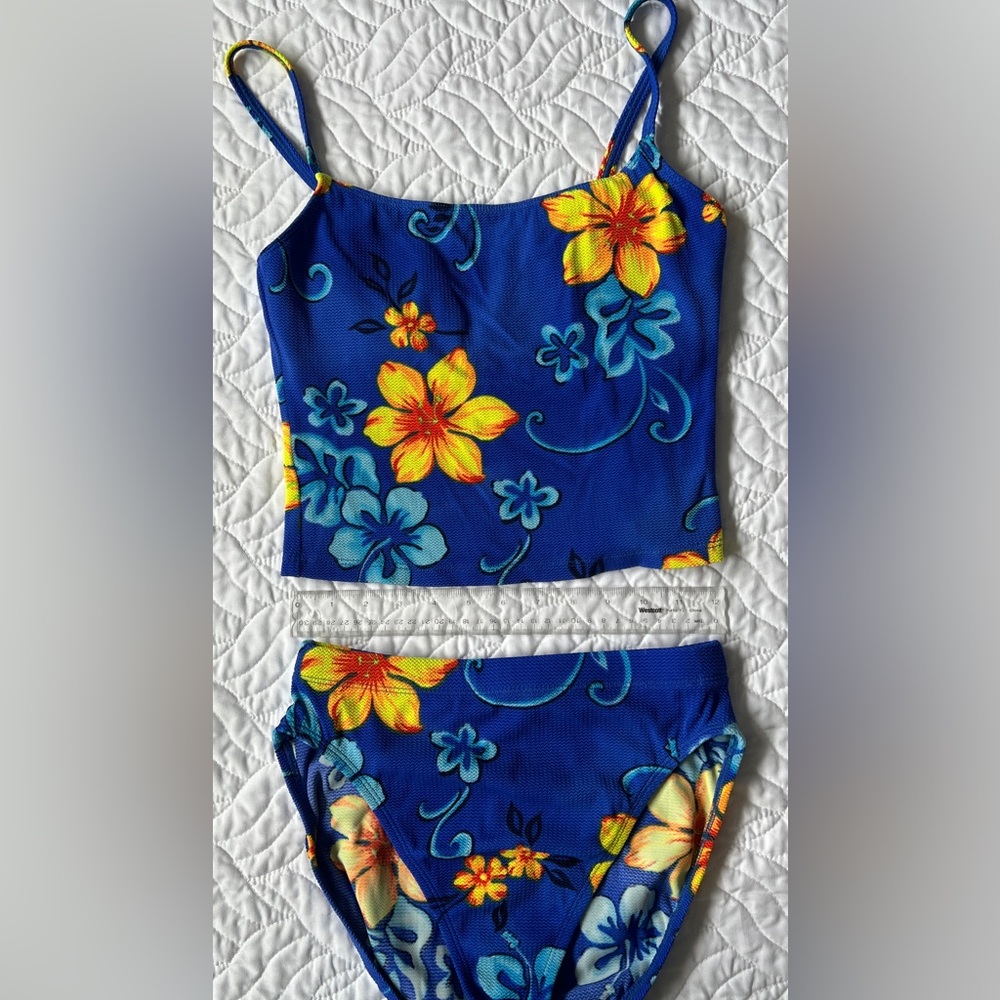 Sessa Brand, Cobalt/Aqua/Yellow floral, size 10 Women's Tankini Set